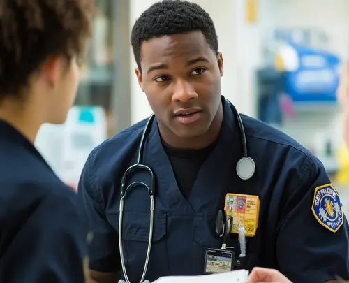 paramedic talking to other medical professionals